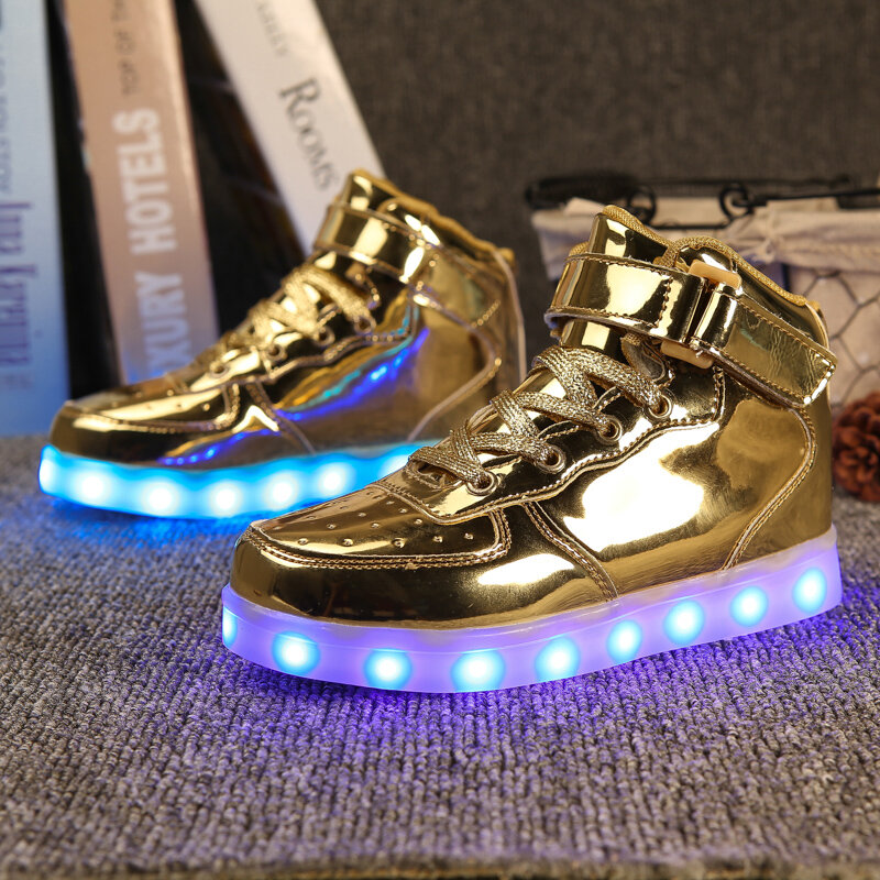 어린이용 빛나는 스니커즈, 남녀공용 LED, 다채로운 밑창 조명 신발, USB 충전, 사이즈 46