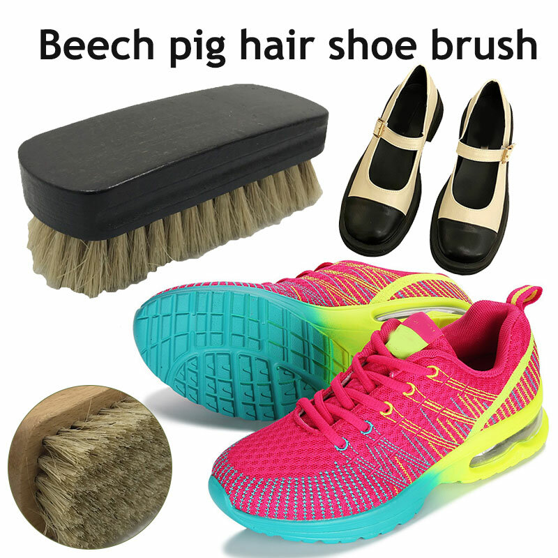 豚の毛の靴ブラシ,靴を掃除するためのクリーニングツール,木のハンドル付き