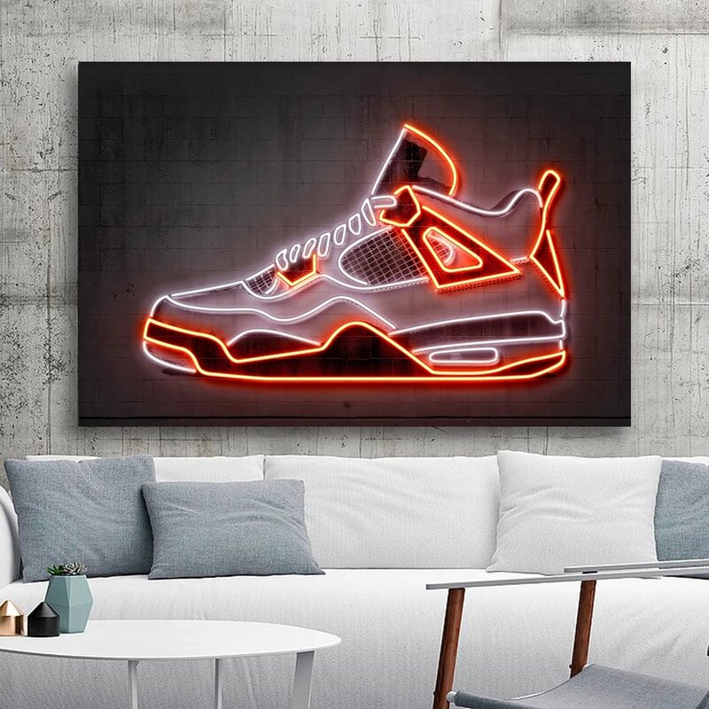 Chaussures de Sport avec signe de néon, peintures sur toile sur le mur, affiche artistique et imprimé, chaussures de Sport à la mode, photos pour chambre de garçon, décoration de maison
