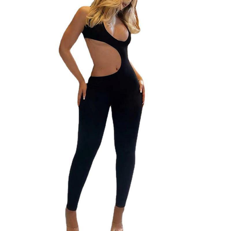 2022 Women's Spring and Autumn New Sexy One-piece Pants Slim Fit Hollow Solid Color One-piece Pants  Elegant Woman Jumpsuit