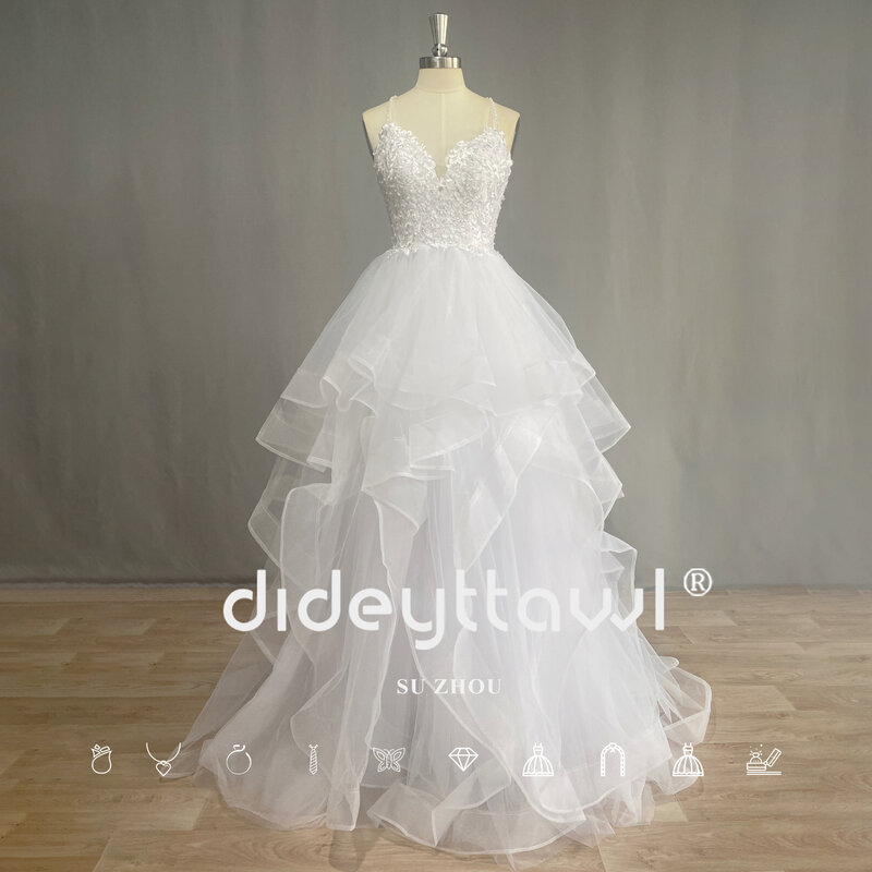 Dideyttawl real photo vestido de baile vestido de casamento 2023 vestidos de novia cristais brilhantes frisado corpete renda babados tule nupcial robe