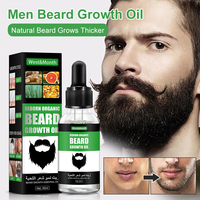 Aceite Natural para el crecimiento de la barba de los hombres, suero para el cuidado de la barba, más grueso, más largo, potenciador del crecimiento del bigote, hidratante