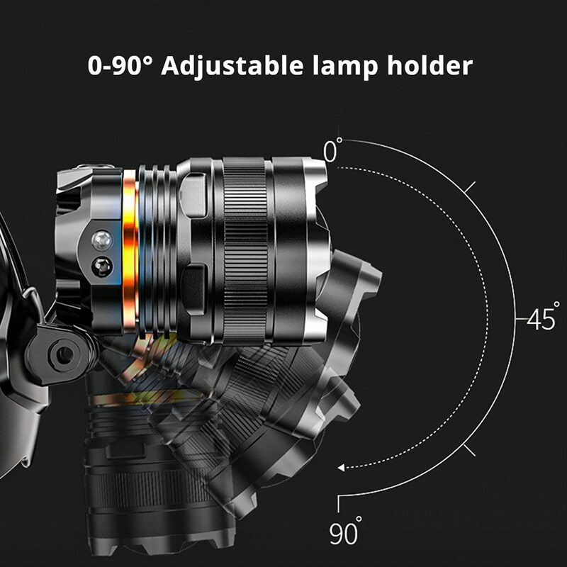Lámpara de cabeza con sensor LED XHP50, luz de cabeza impermeable, linterna con zoom para pesca y búsqueda de camping