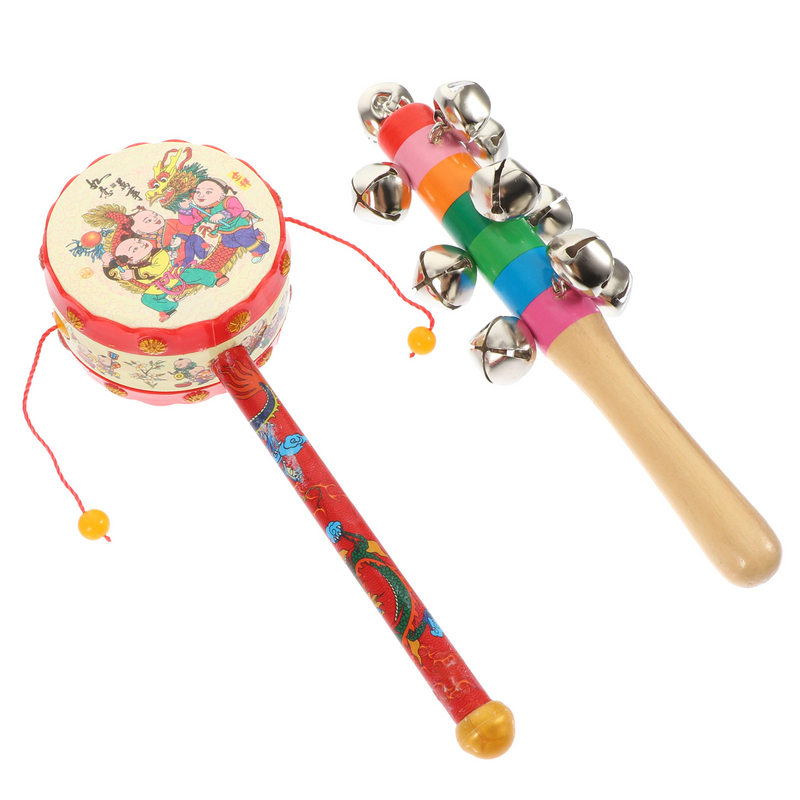 Wooden Rattle Baby Toys Instrumentsdrum Toddles Drums Enlightenment Handheld Bells Handbells Percussion Rhythmmusical