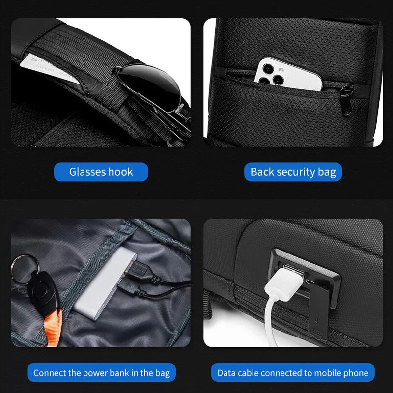 Men Multifunctional USB Shoulder Bag Travel Waterproof Oxford Sling Chest Bag Messenger Crossbody Pack For Male Female Women