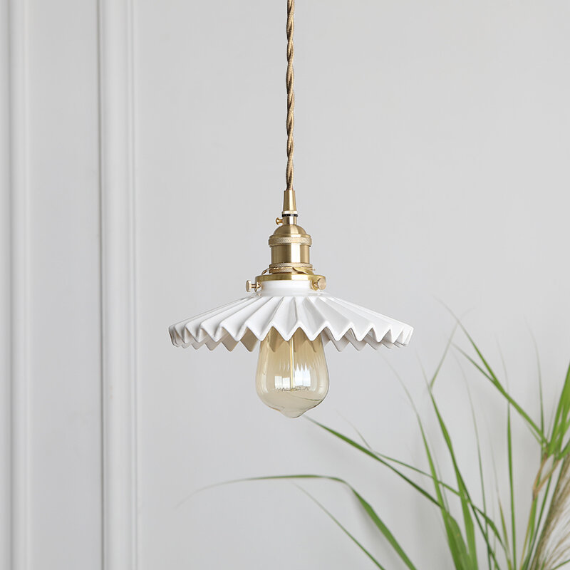 Fumi  Modern LED Minimalist Creative Pendant Light, White Ceramic pendant lamp for  Bedroom Bedside Bar Living Room kitchen isla