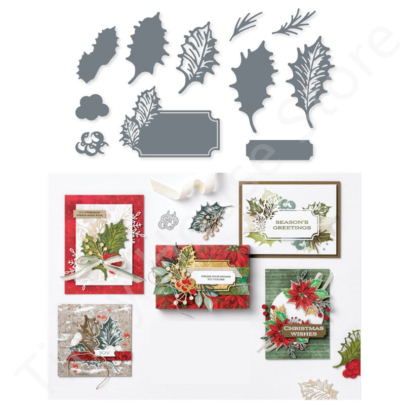 LEAVES  OF HOLLY Clear Stamps and Metal Cutting Dies For Craft DIY Album Greeting Card Decoration Scrapbooking Stencils New 2022
