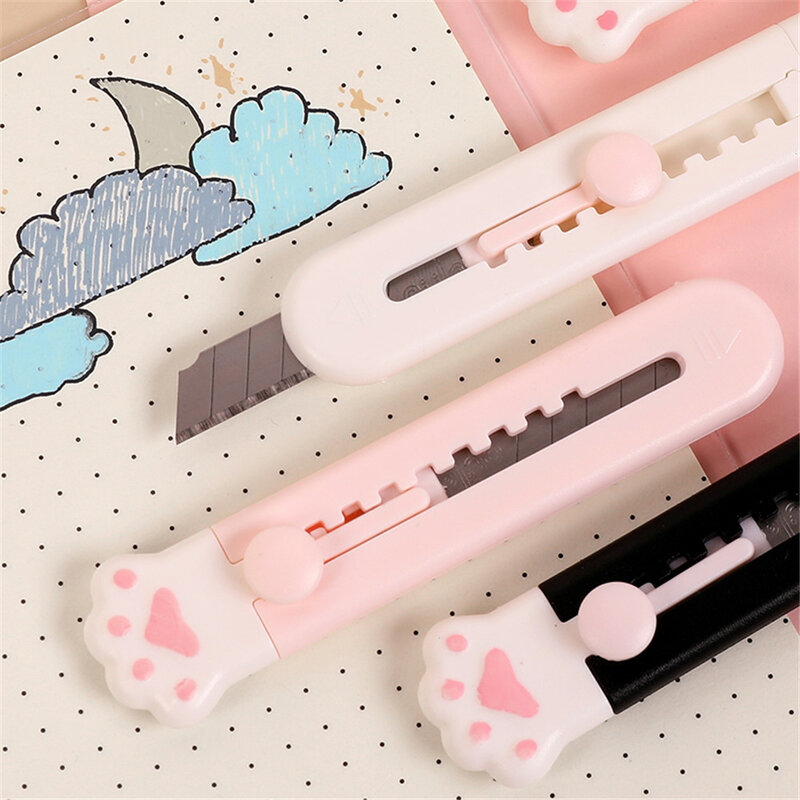 Cuchillo de bolsillo Kawaii portátil, cortador de papel pequeño, abridor de sobre de letras, suministros de arte para escuela y oficina, color rosa, 1/3 Uds.