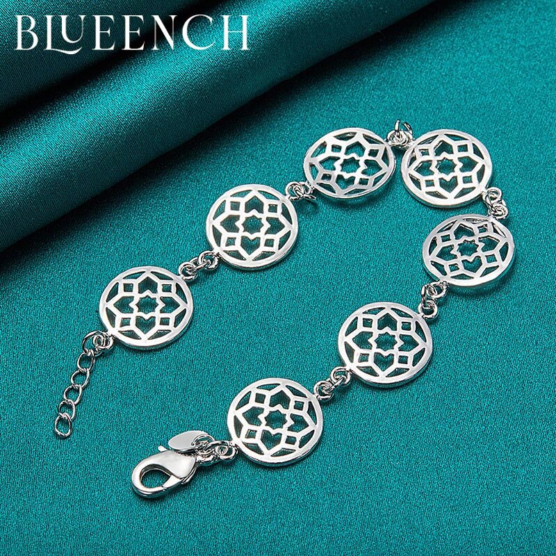 Blueench 925 prata esterlina flor redonda recorte pulseira para casamento de noivado feminino