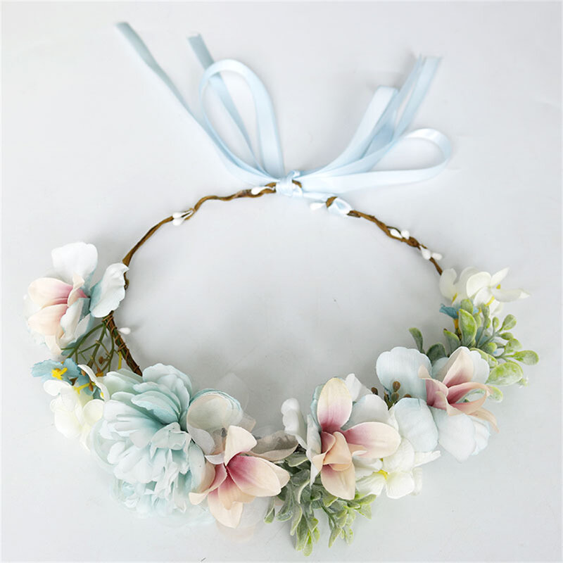 Noiva casamento acessórios de cabelo flor coroa azul floral headbands para mulheres meninas praia festa headpieces hairbands