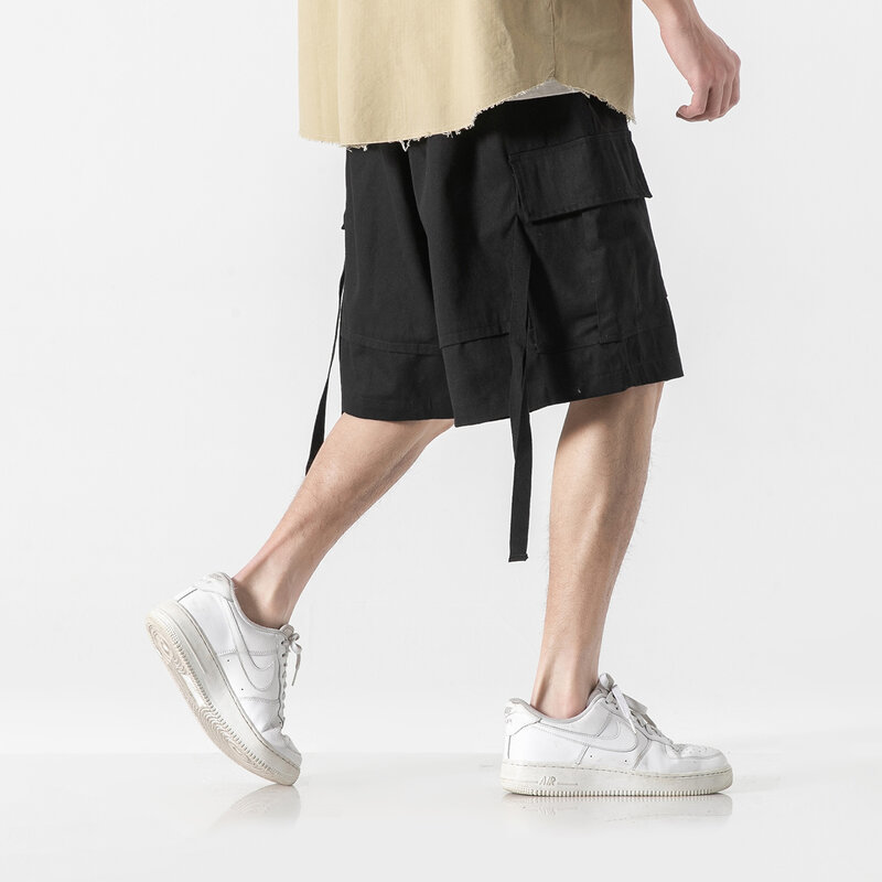 Summer Techwear Functional Harajuku Cargo Shorts Korean Streetwear Loose Straight Casual Pants Hip Hop Black Men Clothing