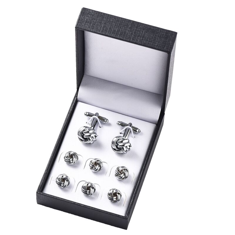 8PCS Twist Knot Cufflinks and Studs Set for Men Tie Clasp Cuff Links Shirts Classic Clip Match for Business Wedding Formal Suit