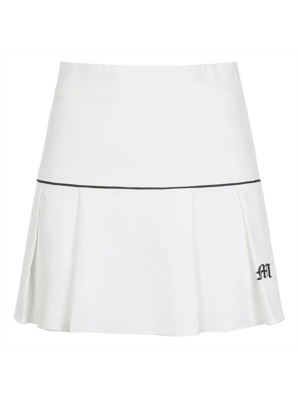 Pastel Goth High Waist Letter Embroidery Skirts Retro Patchwork Mini Skirts short Bottoms Streetwear Women Gym Y2K Pleated Skirt