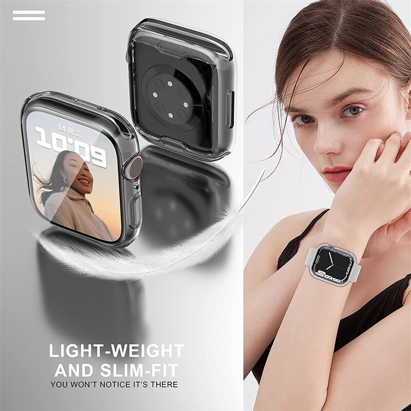 Pełna ochrona ekranu dla Apple Watch Case 45mm 41mm 44MM 40MM 42mm 38MM TPU osłona zderzaka akcesoria iwatch seria 8 7 6 SE 5 3