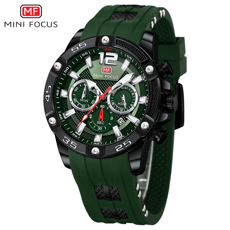 MINIFOCUS Luxury Men's Watches Silicone Steel Band Fashion Waterproof Quartz Watch For Man Calendar Male Clock Reloj Hombre 0349