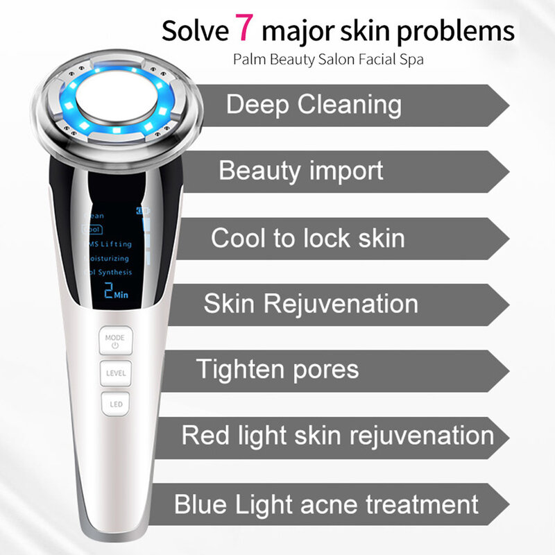 7 In1 Ems Facial Massager Led Lichttherapie Sonic Trillingen Rimpel Verwijderen Huidverstrakking Hot Cool Behandeling Huidverzorging Schoonheid