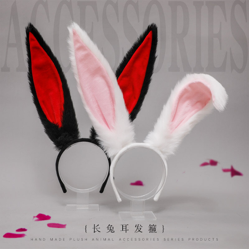 Hiasan Kepala Cosplay Headband Telinga Kelinci 33Cm Buatan Tangan Aksesori Rambut Lolita Aksesori Telinga Hewan Aksesori Bulu Dekorasi Anime