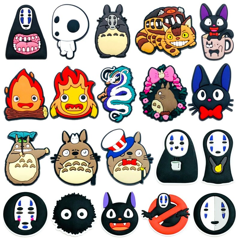 Sandalias japonesas de PVC con dibujos animados de gatos fantasmas negros, accesorios para zapatos, dijes, hebilla, decoraciones, pulseras, Croc, Jibz, regalos, 1-20 piezas