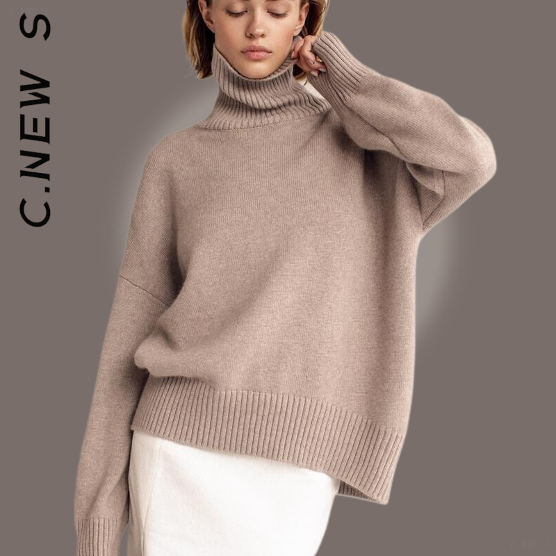 C.New S – pull tricoté à col roulé pour femme, chandail doux, Chic et doux, basique, populaire, à la mode, 2022
