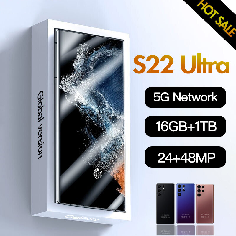 ใหม่ Original Galaxy S22 Ultra 7.3แบบเต็มหน้าจอ HD Android Smartphone 16GB + 1TB โทรศัพท์มือถือ5G โทรศัพท์มือถือ24 + 48MP แฟชั่นโทรศัพท์