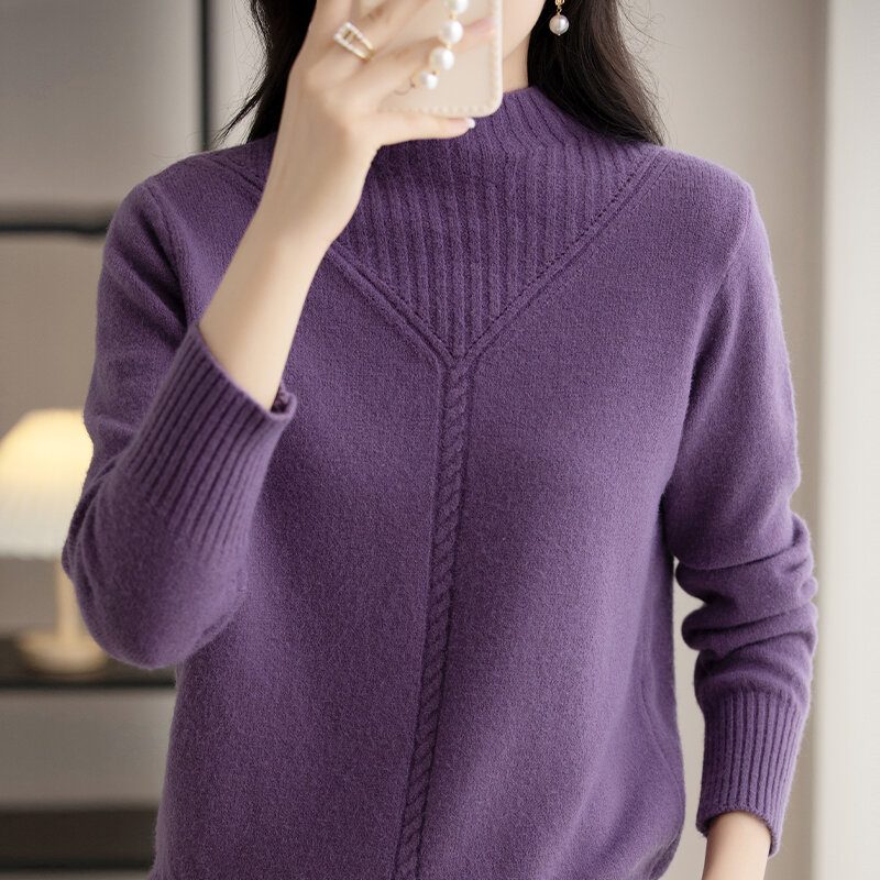 女性用タートルネックセーター,長袖,ゆったりとしたセーター,内側に着用,秋冬