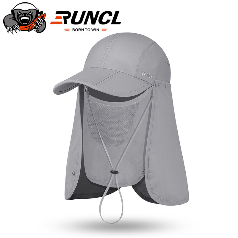 RUNCL UPF 50หมวกบังแดดแบบถอดได้คอโล่ป้องกันดวงอาทิตย์หมวก Topi Memancing สำหรับชายหาดเดินป่าพายเรือ