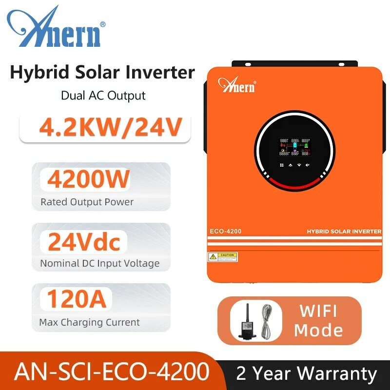 4,2 KW 6,2 KW Solar Hybrid Inverter MPPT 120A 140A Off-Grid Auf-Grid 24VDC 48VDC 220VAC Max PV 500Vdc für Solar Panel
