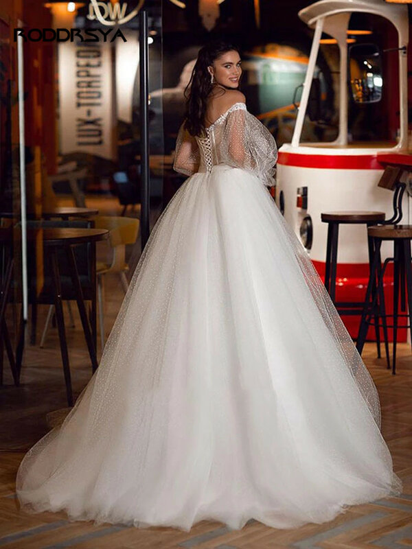 Roddrsya elegante dot boho vestido de casamento a linha querida pescoço até o chão apliques rendas até vestido de noiva para vestidos femininos