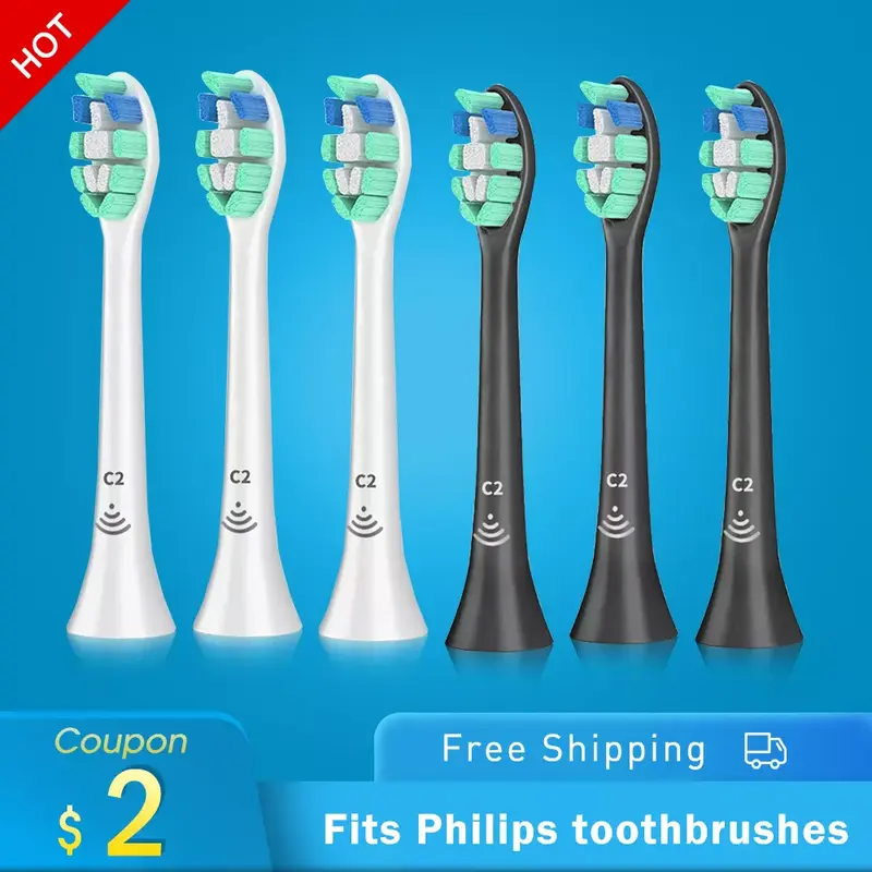 Têtes de brosse à dents électrique Sonicare Philips, Plaque de défense optimale blanche et noire, rechange HX9023/67 pour Es, 2022