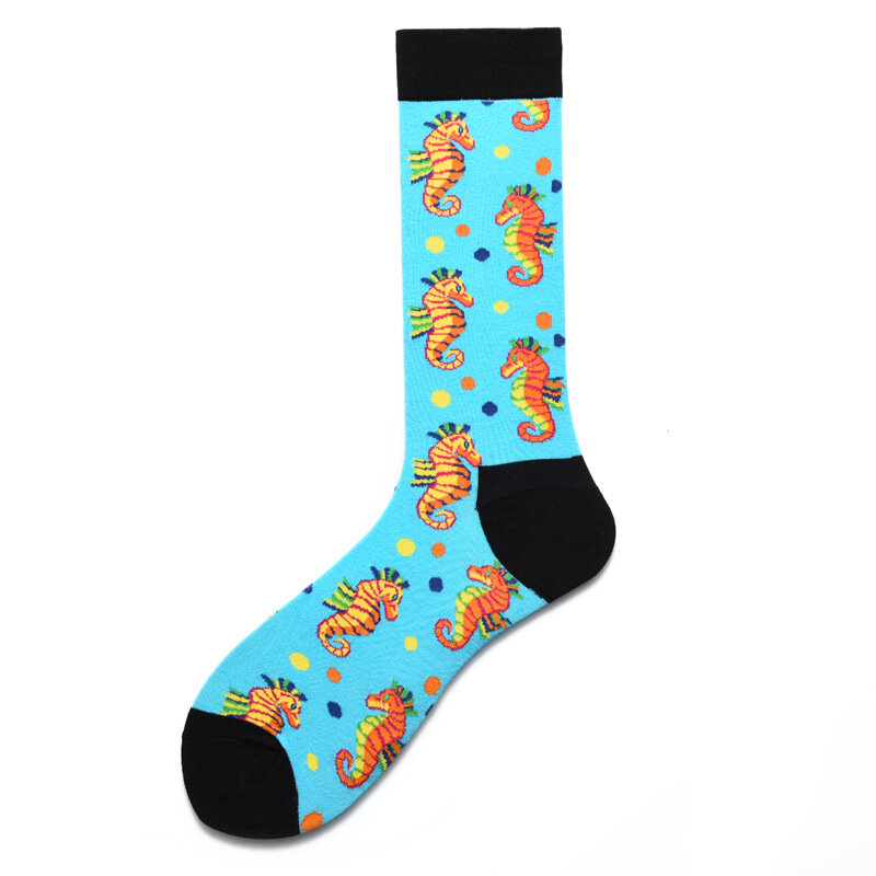 New seahorse lionfish animal series medium and long tube men's socks personality trend men's socks shark socks