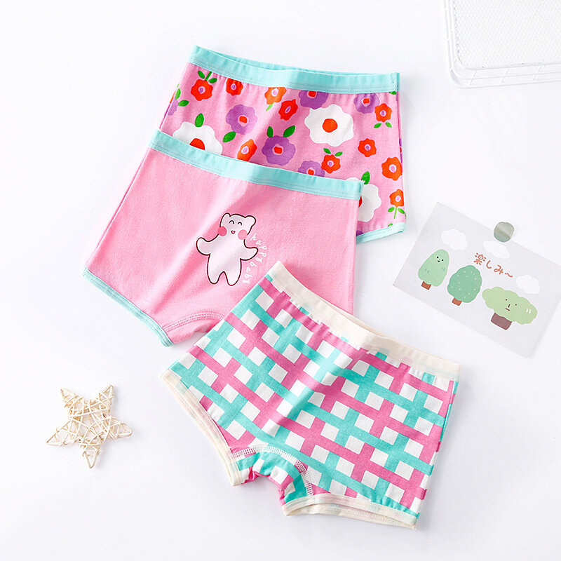 TECHOME 3Pcs/Lot Kids Panties Chirdren's Underwear Lovely Girl Briefs Floral Adorable Pants Baby Dots Cotton Underpants Colorful