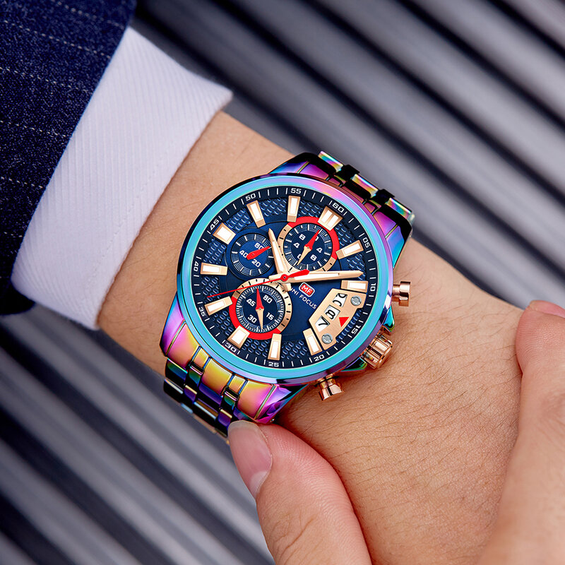 Orologi da uomo 2022 Luxury Rainbow Fashion Chronograph orologio sportivo per uomo orologi da polso al quarzo MINI FOCUS orologio maschile muslimah