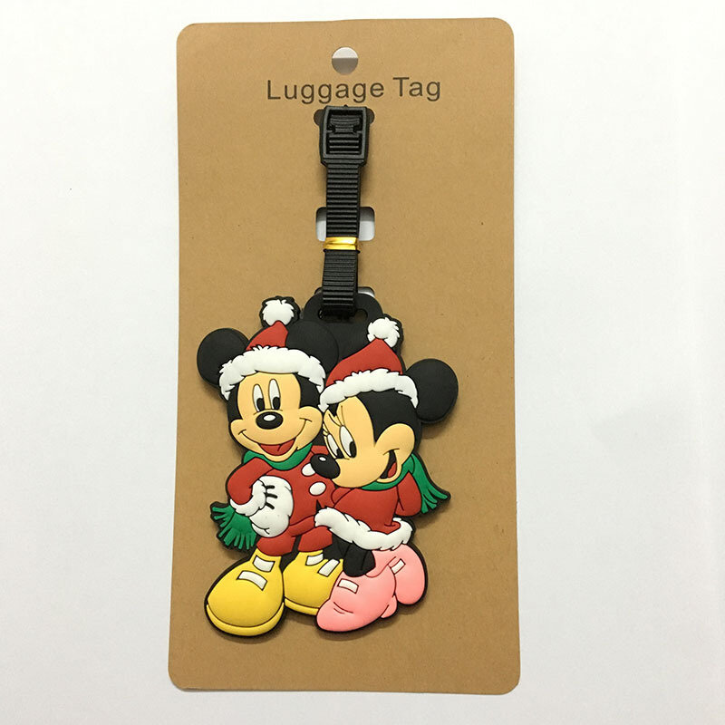 Disney-etiqueta de viaje portátil de silicona con diseño de Mickey, accesorios de viaje para maleta, con soporte para identificación