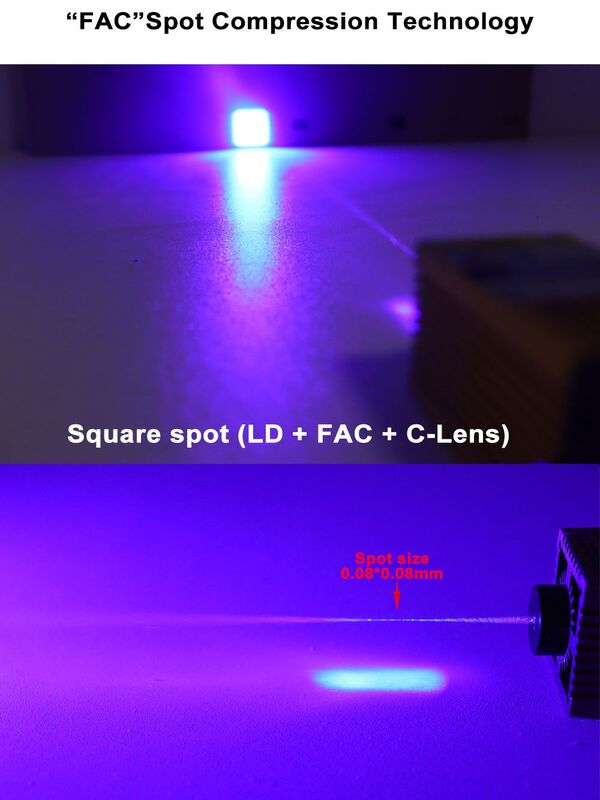 450nm 40W modulo Laser testa Laser focale fissa tecnologia spot compresso incisione ultraveloce di acciaio inossidabile
