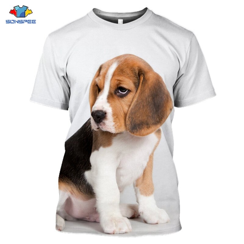 Camisas masculinas camiseta animal cão beagle impressão 3d casual hip hop manga curta engraçado o pescoço camisetas tops streetwear unisex