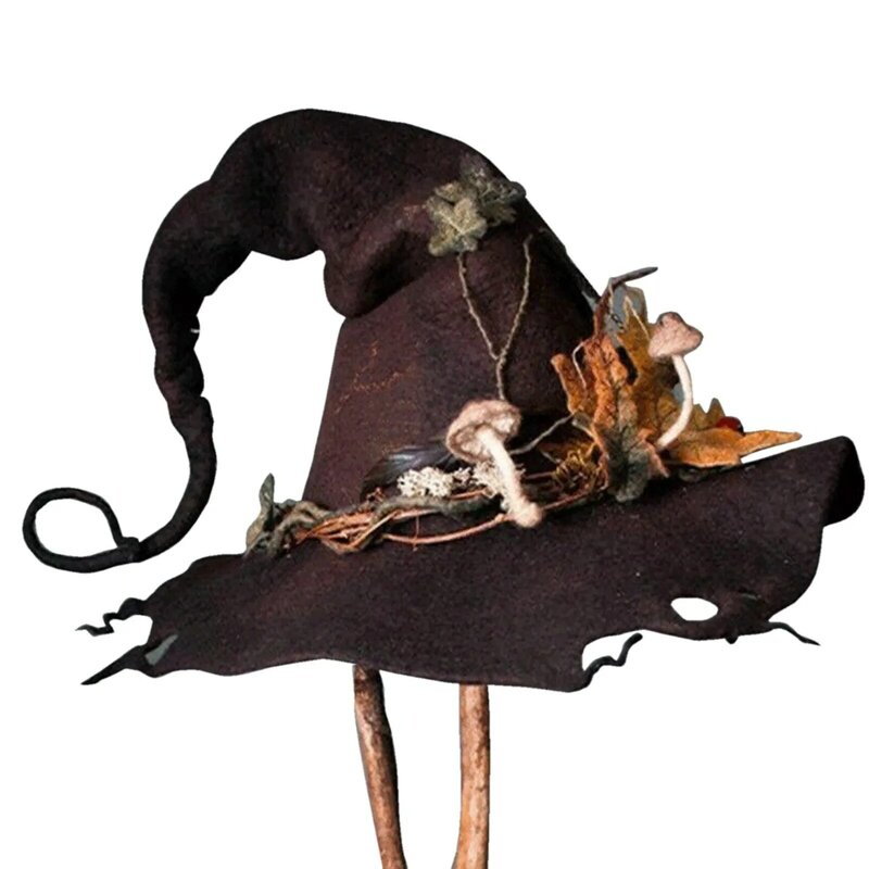 Witch Pointed Hat Felt Witch Hats Women Modern Witch Hat Pointed Caps Halloween Flower Cap Peaked Hat Cosplay Event Costume