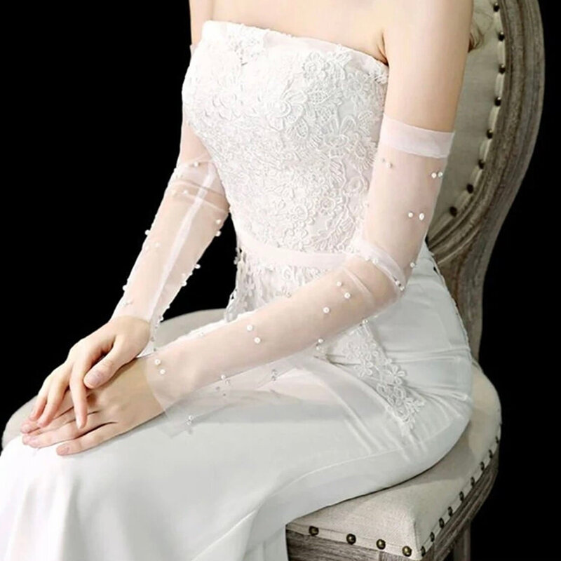 Perłowe tiulowe rękawiczki akcesoria do sukni suknia ślubna ze zdjęciami kobiet w ciąży rekwizyty wieczorowe akcesoria do sukni