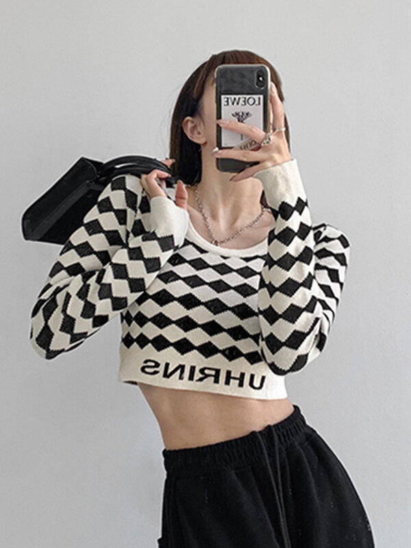 Summer Vintage Sweater T-shirts Women's with Navel Exposed T Shirts Long Sleeve Y2k Clothes Bottomed Short Streetwear Crop Top
