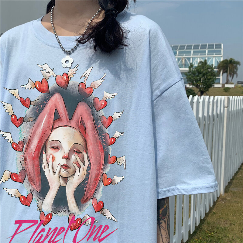 Maglietta da donna Harajuku estetica Gothic Punk Cartoon manica corta T-Shirt oversize donna 2022 Summer Hip Hop Streetwear top