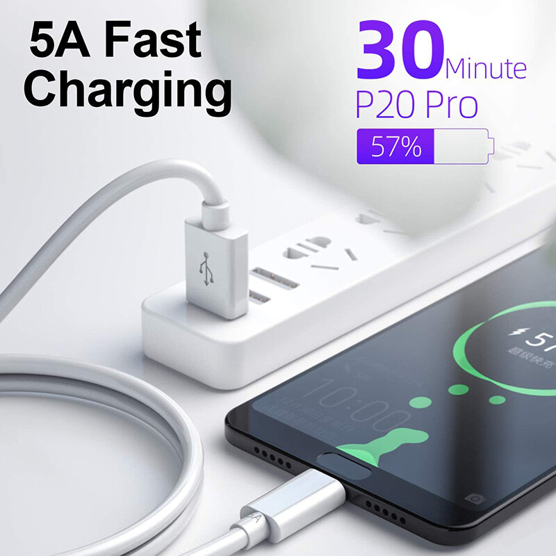Câble Usb Type C 5A Super rapide, blanc, pour recharge rapide, téléphone portable, compatible avec Samsung Xiaomi Huawei P30 P40 P50 Mate 40