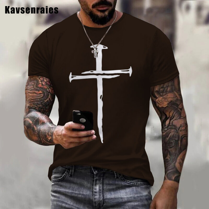 Camiseta de alta calidad con la cruz de Jesús para hombre y mujer, ropa de calle Harajuku de gran tamaño, Tops informales de manga corta a la moda, 2022