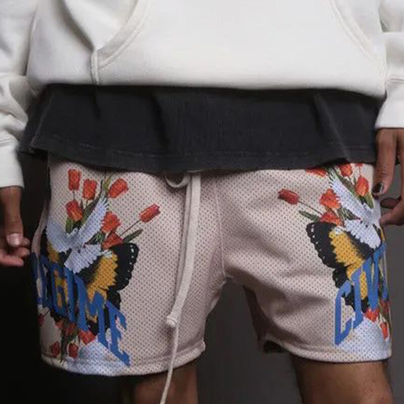 2023 letnie męskie spodenki 3D szybko siatka susząca butikowe modne w kwiaty męskie krótkie spodnie luźne pięciopunktowe męskie wygodne szorty