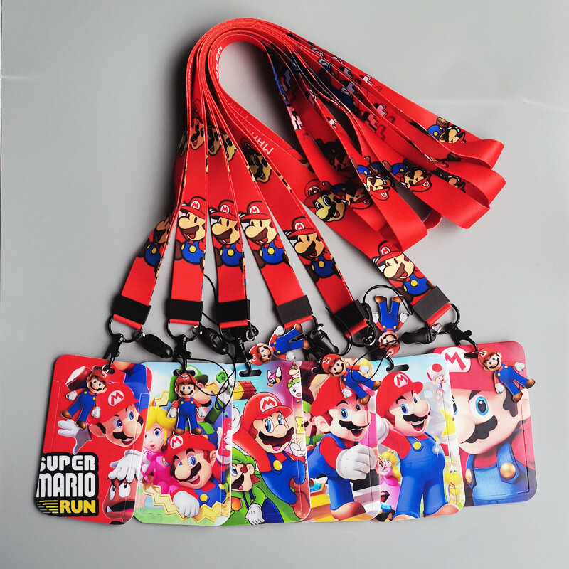 Super Mario อะนิเมะพวงกุญแจโลหะซองใส่บัตร PVC Mario Bros Luigi นักเรียน Campus แขวนกระเป๋ากระเป๋าเก็บบัตร Lanyard ID