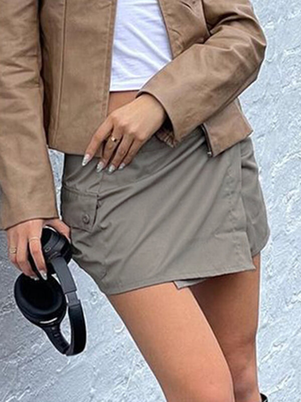 Rockmore-minifaldas Y2K de cintura baja para mujer, ropa de calle elegante con bolsillos, falda Cargo con botones, trajes sexys de verano, estilo Harajuku coreano