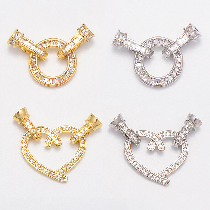 Conecte o fecho para pérola grânulo corrente que faz suprimentos zircão coração círculo conector de bronze diy colar pulseira jóias acessórios