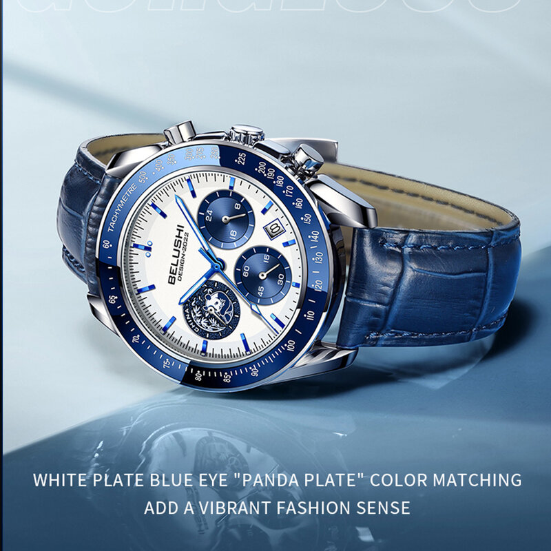Belushi Männer Uhr Luxus Marke Mann Uhr Panda Design Chronograph Wasserdichte Uhren Leder Uhr Freies Verschiffen Uhr für Männer