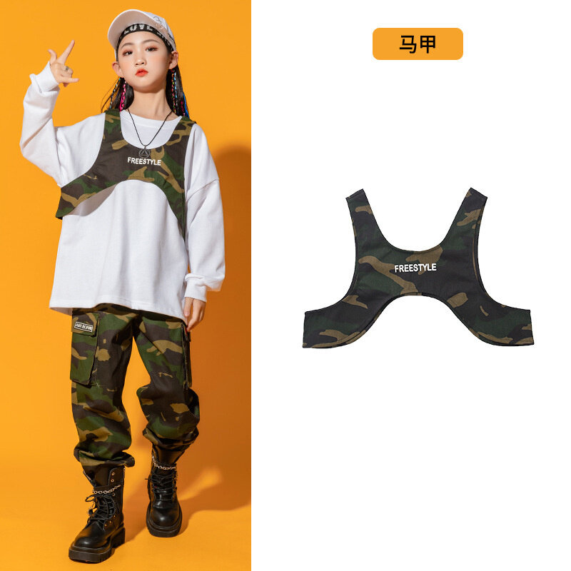 Chłopięcy hip-hopowy ubiór na przedstawienie dziewczęce ubranie taneczne dziecięca kamuflażowa odzież dziecięca modny garnitur hip-hopowy