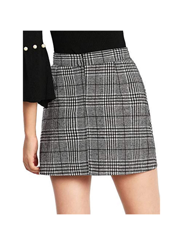 Floerns – Mini jupe à carreaux, taille haute, moulante, pour femmes