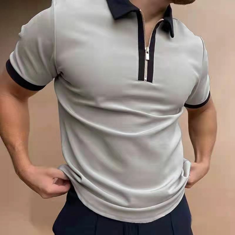 Рубашка-поло мужская с короткими рукавами, клетчатая сорочка в стиле кэжуал, с отложным воротником, с узором ромбиками, на молнии, лето