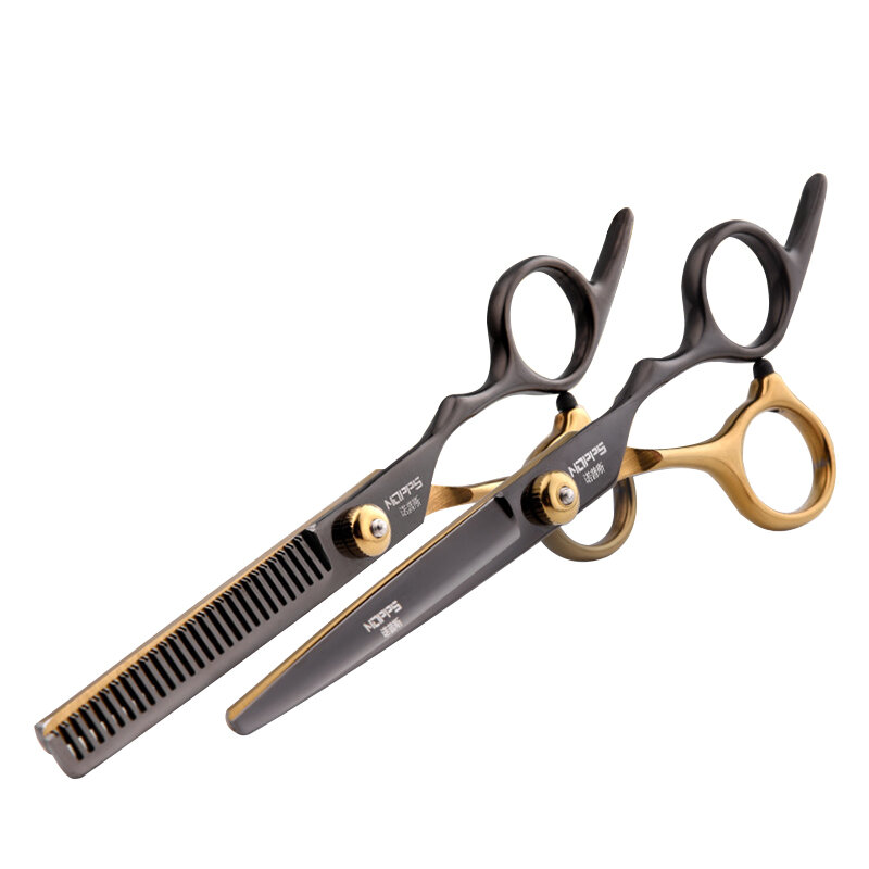 Tijeras profesionales de barbería de oro negro, tornillo ajustable de acero inoxidable, para cortar el pelo